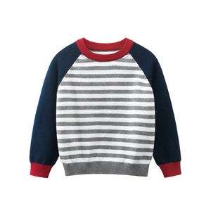Boys Striped Cotton Sweater Raglan Long Sleeve Crew Neck Knitted Pullover Casual Top For Kids