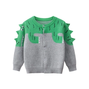 Boys Cotton Knit Cardigan Dinosaur Theme 3D Spines Long Sleeve Button Up Patchwork Sweater Toddler Autumn Jacket