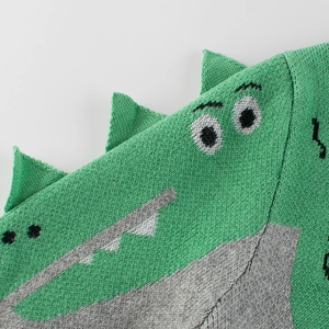 Green dinosaur knit sweater for boys with 3D spine details and soft cotton fabric