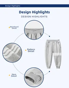 Detail view of elastic waistband and ribbed cuffs on grey cotton boys sports joggers