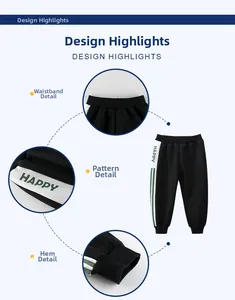 Détails du pantalon de sport garçon avec taille élastique, bandes latérales et bords-côtes