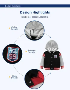 Detail view of boys' colorblock varsity hoodie featuring embroidery and ribbed cuffs