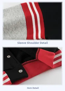 Detail of ribbed cuffs and fleece lining on a boy's winter jacket with metal buttons