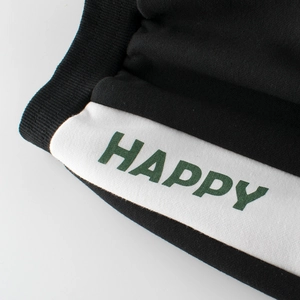 Pantalon de sport noir pour enfant doublé polaire avec rayures et motif HAPPY