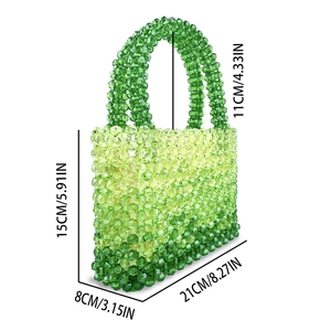 Detailed size dimensions for handmade gradient green beaded woven tote handbag