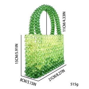 Detailed dimensions of handmade green gradient beaded handbag with 21cm length and 15cm height