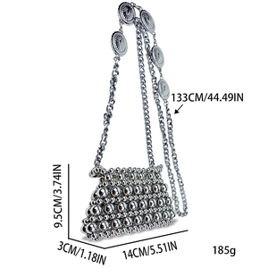 Silver bead crossbody bag dimensions: 14x9.5x3cm with 133cm pearl chain strap
