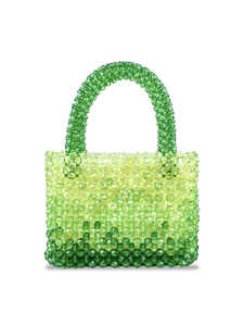 Handmade Beaded Handbag Acrylic Gradient Green Woven Mini Tote Bag For Women Summer Fashion Elegant Sweet Style