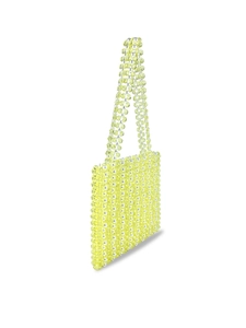 Sac bandoulière fait main en perles acryliques jaunes et perles sur fond blanc pur