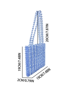 Sac bandoulière fait main en perles acryliques bleu clair avec dimensions incluses