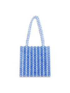 Sac fourre-tout tissé à la main avec perles acryliques bleues et perles blanches d'été