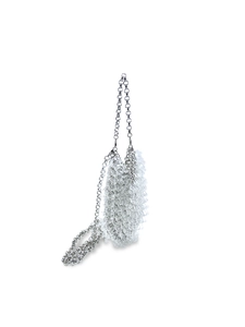 Modern evening bag with silver layered acrylic pleats and metallic chain strap
