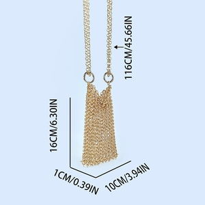 Detailed size chart for handmade golden metal mesh crossbody bag showing exact dimensions