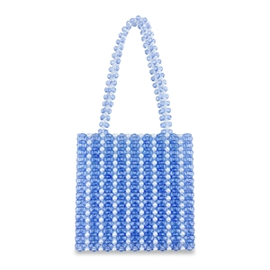 Sac fourre-tout fait main en perles et perles acryliques bleues avec motif à carreaux