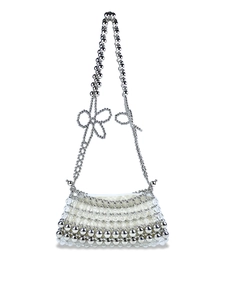 Sac À Main Perlé À La Main Pour Femmes Style Français Rétro Décor De Nœud Doux Argent Acrylique Transparent Sac À Bandoulière