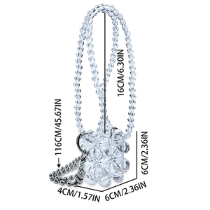 Gedetailleerde maten voor handgemaakte mini-pareltas met 116cm ketting en 6cm body