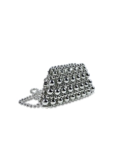 Chic silver beaded mini crossbody bag with pearl chain strap for summer 2024 fashion