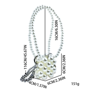 Afmetingen van mini pareltas met 116cm riem en 6x6x4cm grootte in detail weergave