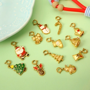 Christmas DIY Pendants Gold Plated Stainless Steel Cartoon Santa Claus Snowman Reindeer Tree Bell Sock Glove Enamel Jewelry Charms Pendant Only (Without Chain)