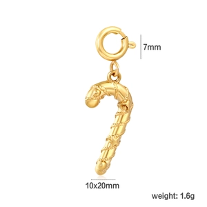 Macro detail of a 10x20mm gold candy cane pendant with intricate twisted rope textures