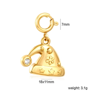 Detail of gold Christmas hat pendant with snowflake relief and zircon stone inlay