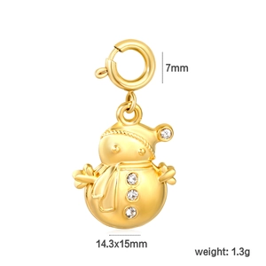 Detail view of snowman pendant dimensions 14.3x15mm with three white zircons and clasp