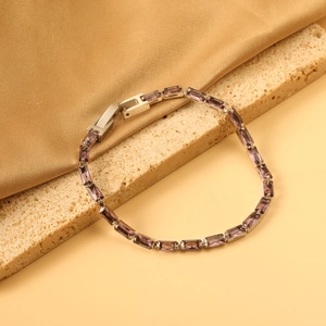 Bracelet tennis de luxe en acier inoxydable avec cristaux violets sur soie dorée