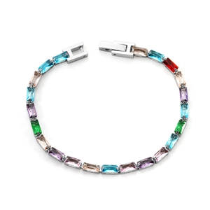 Bracelet tennis arc-en-ciel en acier inoxydable avec cristaux rectangulaires