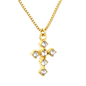 Collier avec pendentif croix dorée et pierres en zircon sur chaîne box pour femme