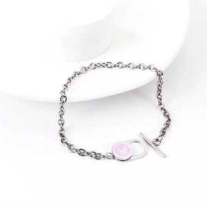 Edelstahl Armband mit rosa Schmetterling Emaille Anhänger und OT Knebelverschluss