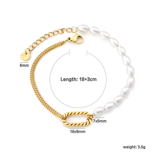 Détail du bracelet perles en acier inoxydable doré avec taille 18+3cm et poids de 3,5g