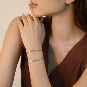 Stainless Steel Braided Herringbone Snake Chain Bracelet Twisted Multi Strand Two Tone Minimalist Trendy Jewelry For Women
