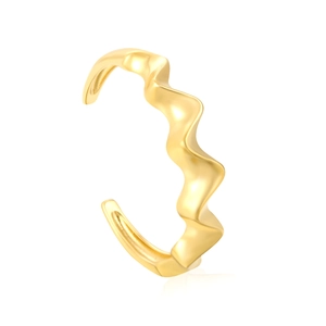 Irregular wavy 18K gold plated stainless steel open bangle with smooth polished finish
