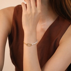 Bracelet Épissé Chaîne En Acier Inoxydable Et Künstliche Perle D'imitation Anneau Torsadé Bijoux De Mode Réglables Pour Femmes