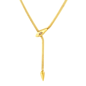 Exaggerated golden snake necklace with teardrop gemstone in 18K gold plated style