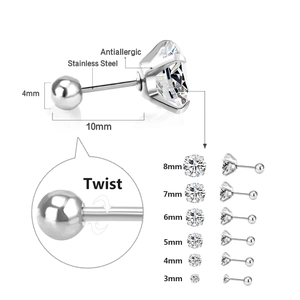 Detailed view of antiallergic stainless steel stud earrings with twist ball back design