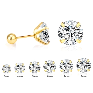 Detailed comparison of 3mm to 8mm gold stud earrings with four-prong set white stones