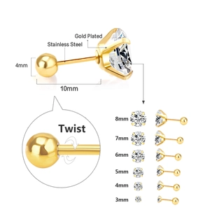 Detail showing various sizes of gold plated stainless steel screw back stud earrings