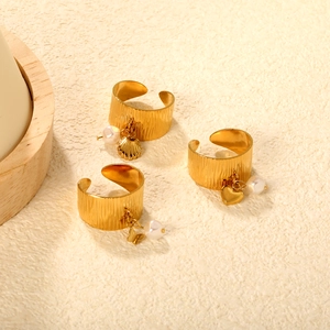 Three-piece 18K gold-plated open ring set with shell, heart, and butterfly charms