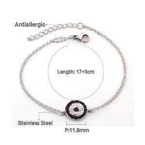Detail of antiallergic stainless steel double-layer bracelet with evil eye charm