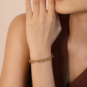 Chunky Link Chain Bracelet 18K Gold Plated Stainless Steel Oval Links Hip Hop Minimalist Jewelry For Women