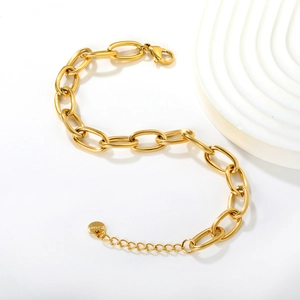 Minimalist 18k gold plated stainless steel chunky link chain bracelet for women