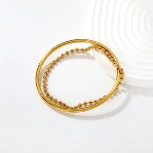 Bracciale rigido a doppio strato in acciaio inossidabile placcato oro 18K con catena a sfere