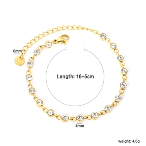 Detail of 18k gold plated stainless steel chain bracelet with 4mm and 6mm zircon stones