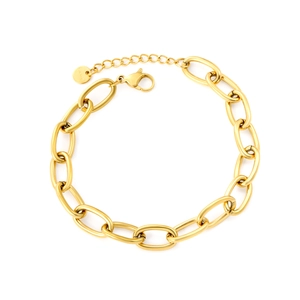 Hip hop oval link chain bracelet in 18K gold plated stainless steel with lobster clasp