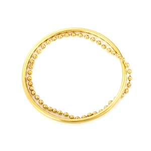 French vintage gold stainless steel double-layer round bracelet with beaded link design