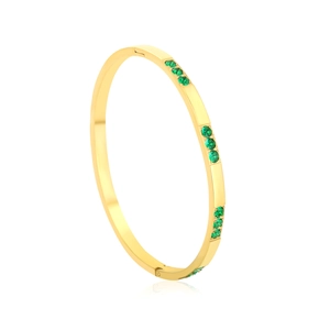 Polished gold-plated stainless steel bracelet with green gemstones and hinge closure