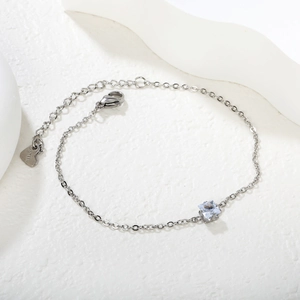 Elegant stainless steel chain bracelet with a square zircon pendant and heart charm