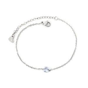 Elegant stainless steel bracelet featuring a square clear zircon pendant on a silver chain
