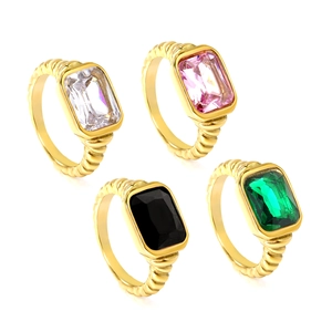 18K gold plated stainless steel rings with rectangular emerald cut colorful stones